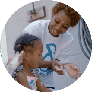 Woman and child doing activity